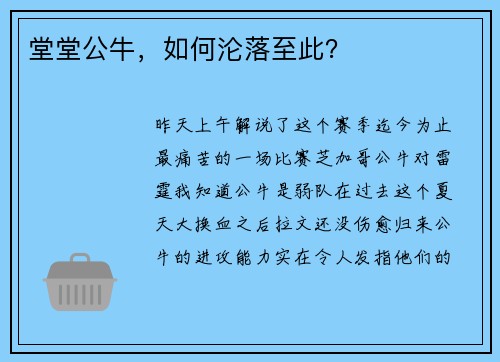 堂堂公牛，如何沦落至此？