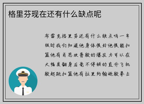 格里芬现在还有什么缺点呢